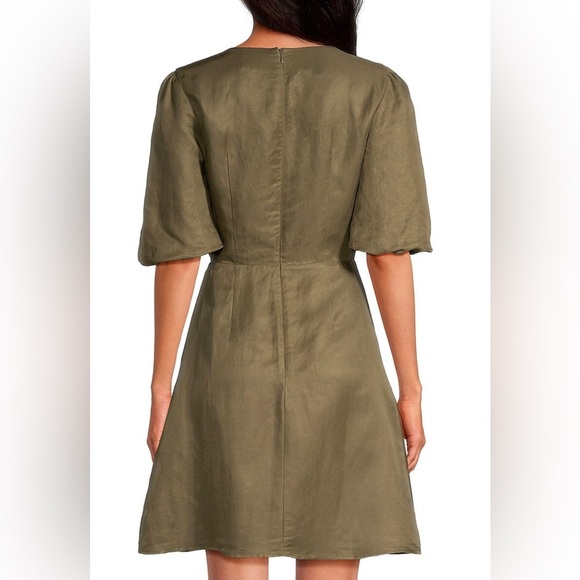 NEW Green Sancia Mini Dress with Balloon Elbow Sleeves Twist Front NWT - Picture 3 of 3